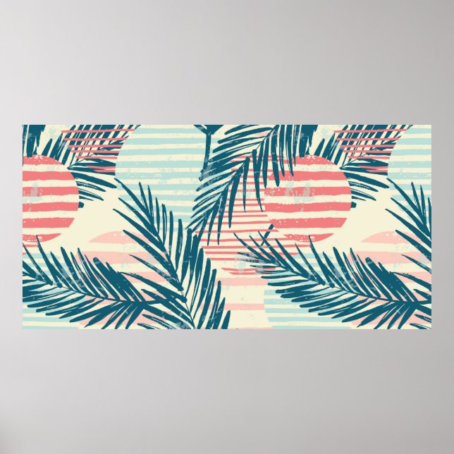 Poster Trendência de padrão exótico uniforme com palma e  (Frente)