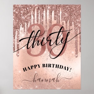 Poster Trendência Dourada aniversário de 30 anos Rosa F