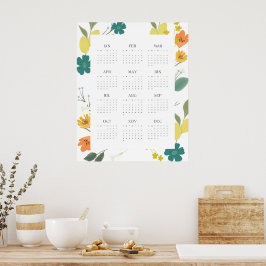 Poster Trendy 2025 Colorful Wildflower 12 Meses Calendári