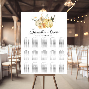 Poster Trendy Autumn Watercolor Pumpkin & Flowers