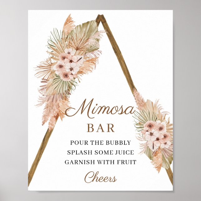 Poster Trendy Boho Seco Palm Pampas Grass Bar Mimosa (Frente)