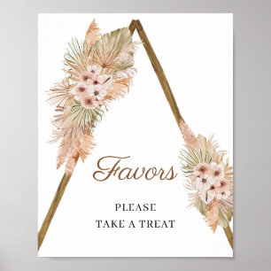 Poster Trendy Boho Seco Palm Pampas Grass Favor Sinal