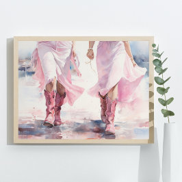 Poster Trendy CowGirl Boots Watercolor Caminhando na Prai