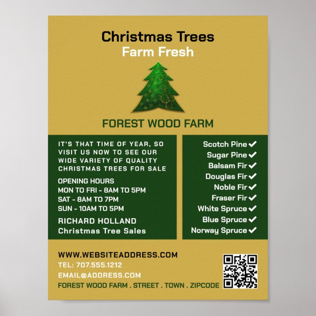 Poster Trendy Fir Tree Design, vendas de árvores de Natal (Frente)