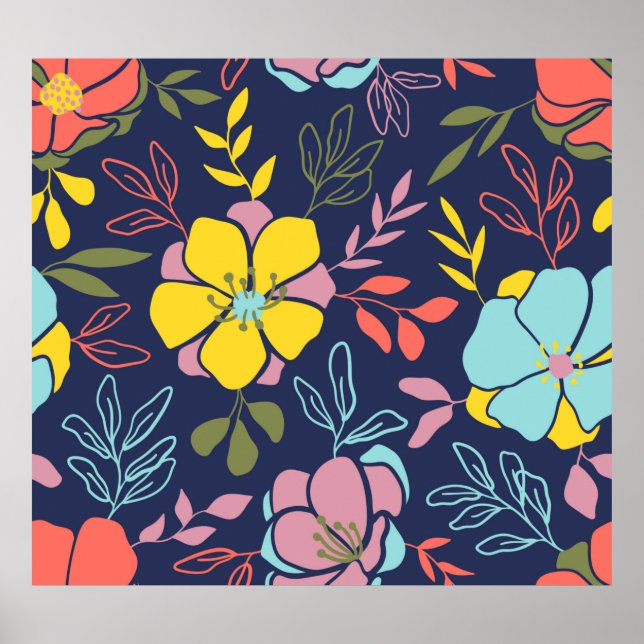 Poster Trendy floresce um padrão perfeito. Flo da pequena (Frente)