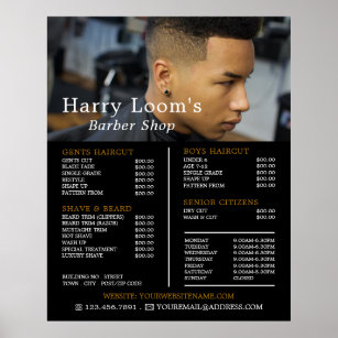 Poster Trendy Hair Cut, Lista de Preços de Barberes Mascu