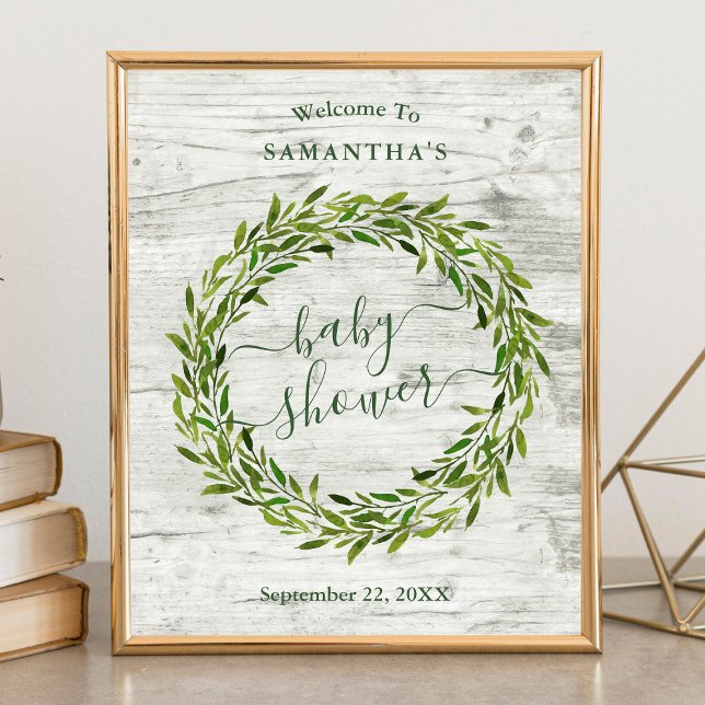 Poster Trendy Laurel Wreath Greenery Chá de fraldas Bem-v (Criador carregado)