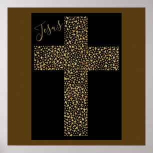 Poster Trendy Modern Jesus Dourado Cross Brown Art
