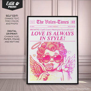 Poster Trendy Newspaper Art Impressão, Pink Cupid Wall Ar