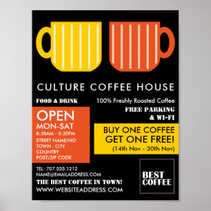 Poster Trendy Pastel Mug Icones Barista, Café, Coffeehous