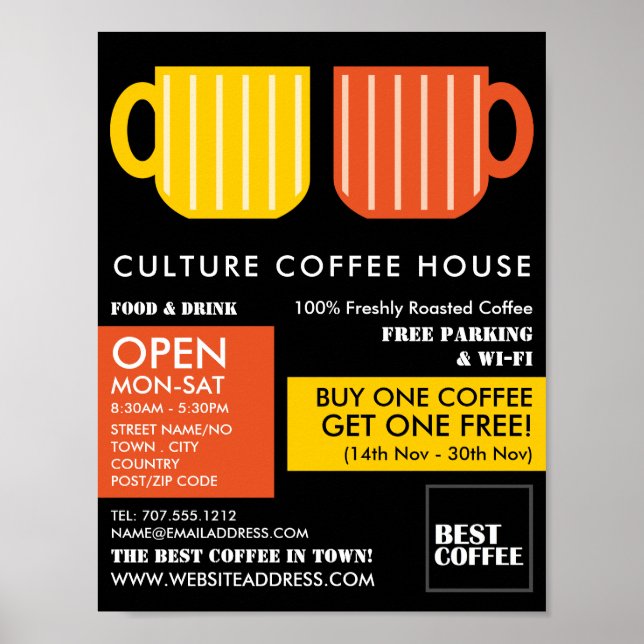 Poster Trendy Pastel Mug Icones Barista, Café, Coffeehous (Frente)