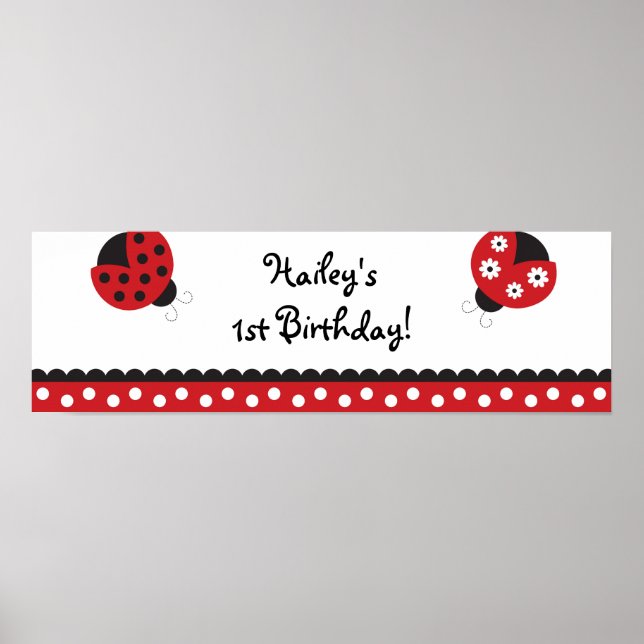 Poster Trendy Red Ladybug Sinal de Banner de Aniversário (Frente)
