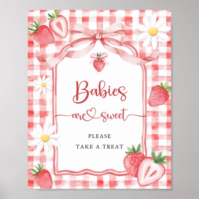 Poster Trendy Strawberry Babies são Chá de fraldas doce (Frente)