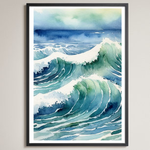 Poster Trendy Watercolor Ocean Beach Wave
