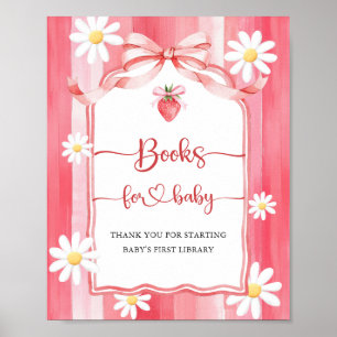 Poster Trendy Watercolor Strawberry Books para o Chá de f