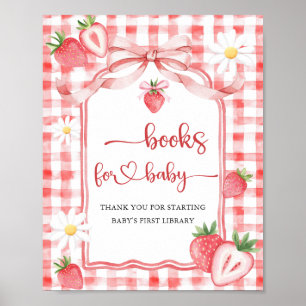 Poster Trendy Watercolor Strawberry Books para o Chá de f