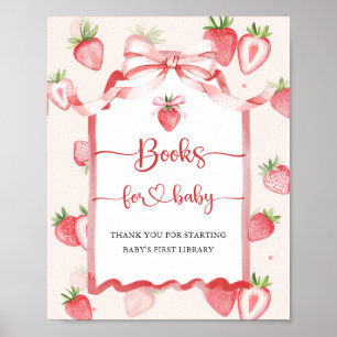 Poster Trendy Watercolor Strawberry Books para o Chá de f