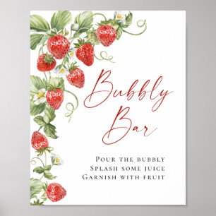 Poster Trendy Watercolor Strawberry Bridal Bar