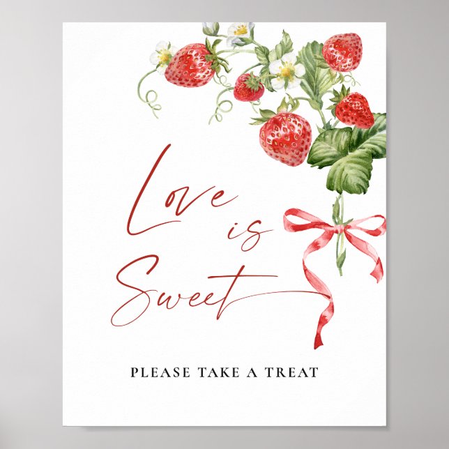 Poster Trendy Watercolor Strawberry Bridal Love é doce (Frente)