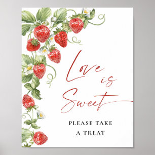 Poster Trendy Watercolor Strawberry Bridal Love é doce