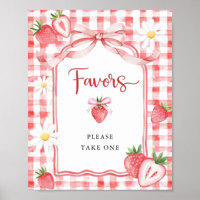 Poster Trendy Watercolor Strawberry Chá de fraldas Faves (Frente)