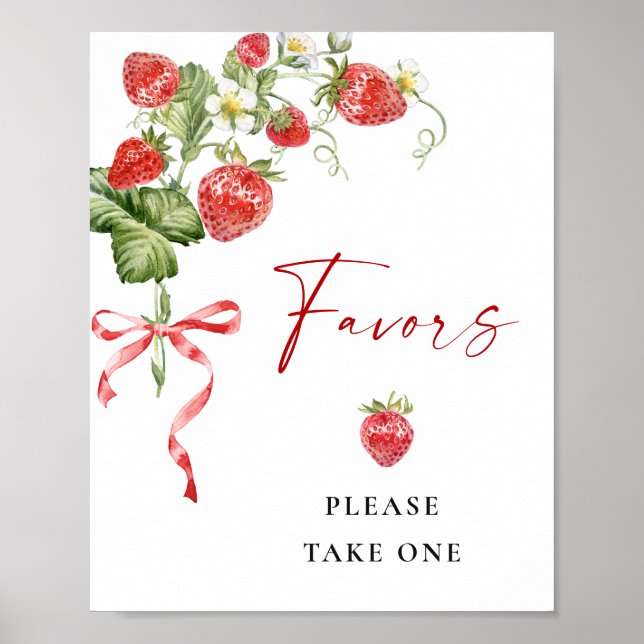 Poster Trendy Watercolor Strawberry Chá de fraldas Faves (Frente)