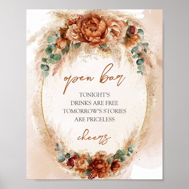 Poster Trendy watercolor terracotta rusty pampas (Frente)