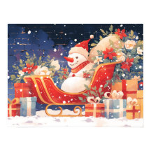 Trenó de Natal com Presentes e Boneco de Neve