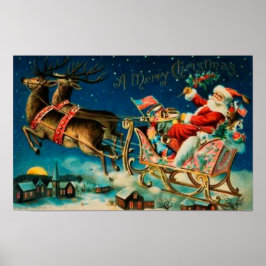 Póster Trenó do Papai Noel Natal Feriado Vintage