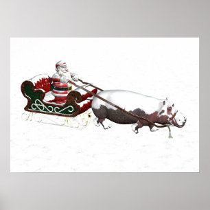 Póster Trenó do papai noel puxado pelo Hippopotamus