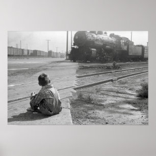 Póster Trens de observação do menino, 1939. Foto do