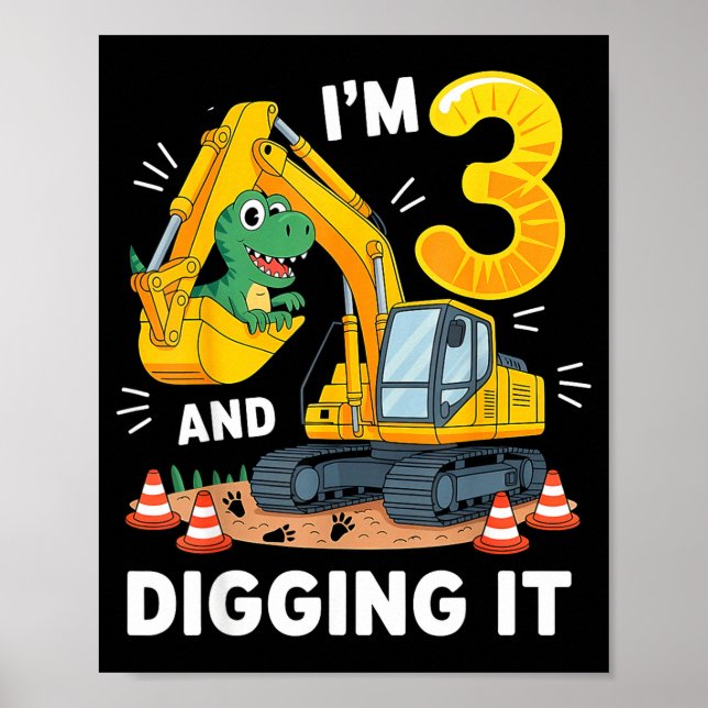 Poster Três 3 anos de idade de construção de dinossauro m (Frente)