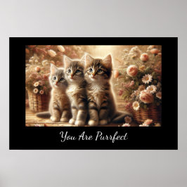 Poster Três Adoráveis Gatinhos Tabby com Flores