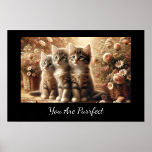 Poster Três Adoráveis Gatinhos Tabby com Flores