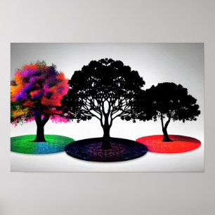 Poster Três Árvores Sonoras Vivas com Fundo Branco