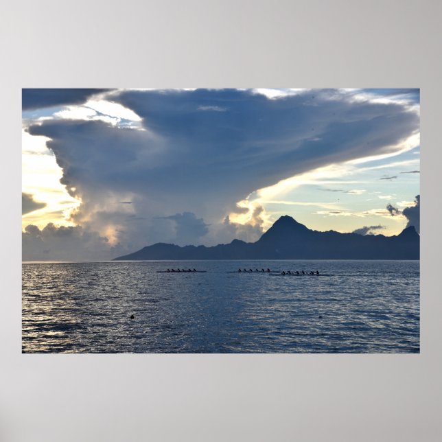 Poster Três Barcos De Tripulação Em Frente À Ilha De Mo'o (Frente)