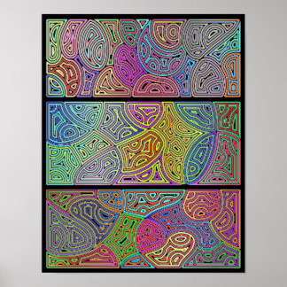 Poster três blocos de formas abstrato multicolores