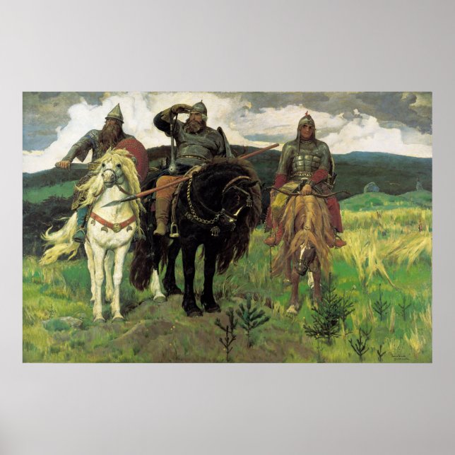 Póster Três Bogatyrs (1898) por Viktor Vasnetsov Impressã (Frente)