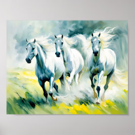 Poster Três Cavalos Que Atravessam O Campo Da Flor
