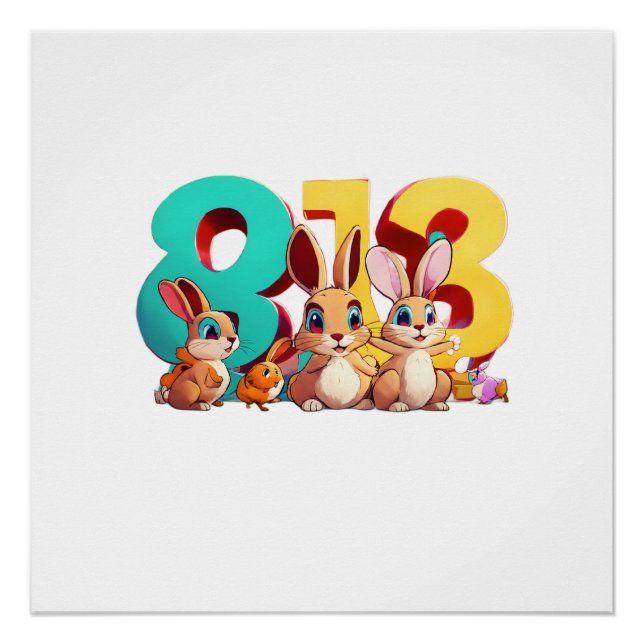 Póster Três Coelhos de Desenho Animado Segurando um Númer (Frente)