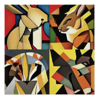 Três Coelhos E Uma Abstrato Geométrica De Leão
