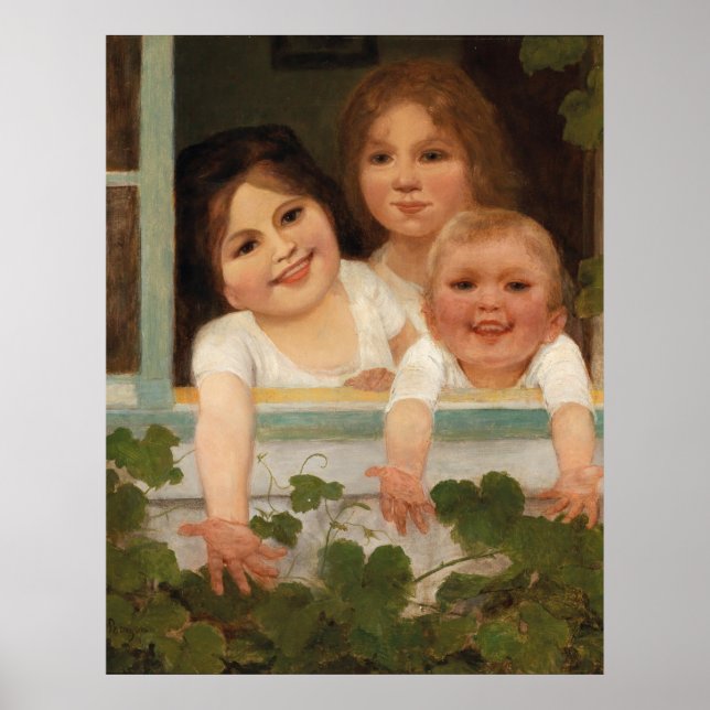 Poster Três crianças na janela (Frente)