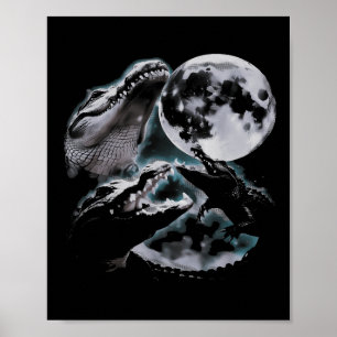 Poster Três Crocodilos Lua Engraçado 3 Jacaré Lua Morta