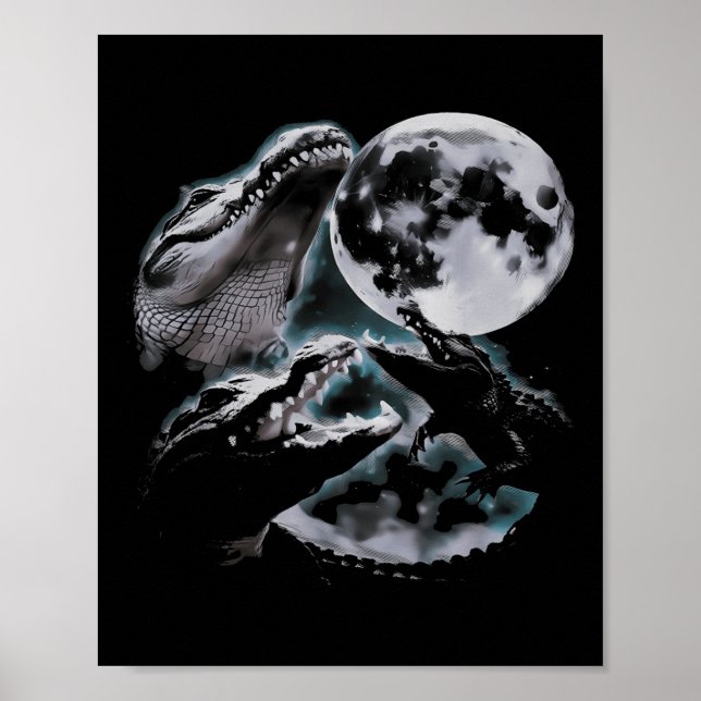 Poster Três Crocodilos Lua Engraçado 3 Jacaré Lua Morta  (Frente)
