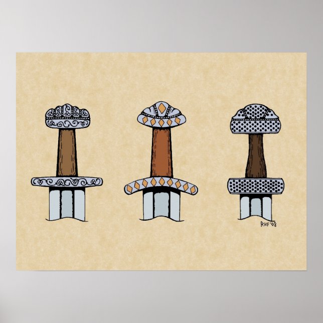 Póster Três Espadas de Viking Hilts (Frente)