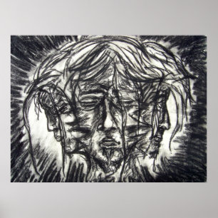 Póster Três Faces da Doença Mental Desenho a Carvão