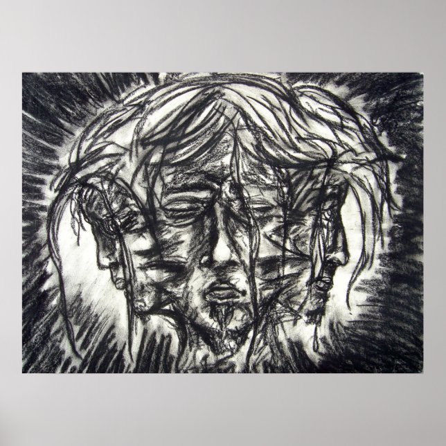 Póster Três Faces da Doença Mental Desenho a Carvão (Frente)