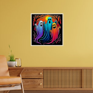 Poster Três fantasmas fantasmas de Halloween Spooky Desig
