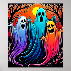 Poster Três fantasmas fantasmas de Halloween Spooky Desig