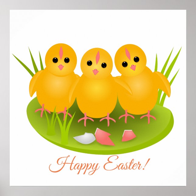 Póster Três Felzs pascoa de galinhas amarelas (Frente)